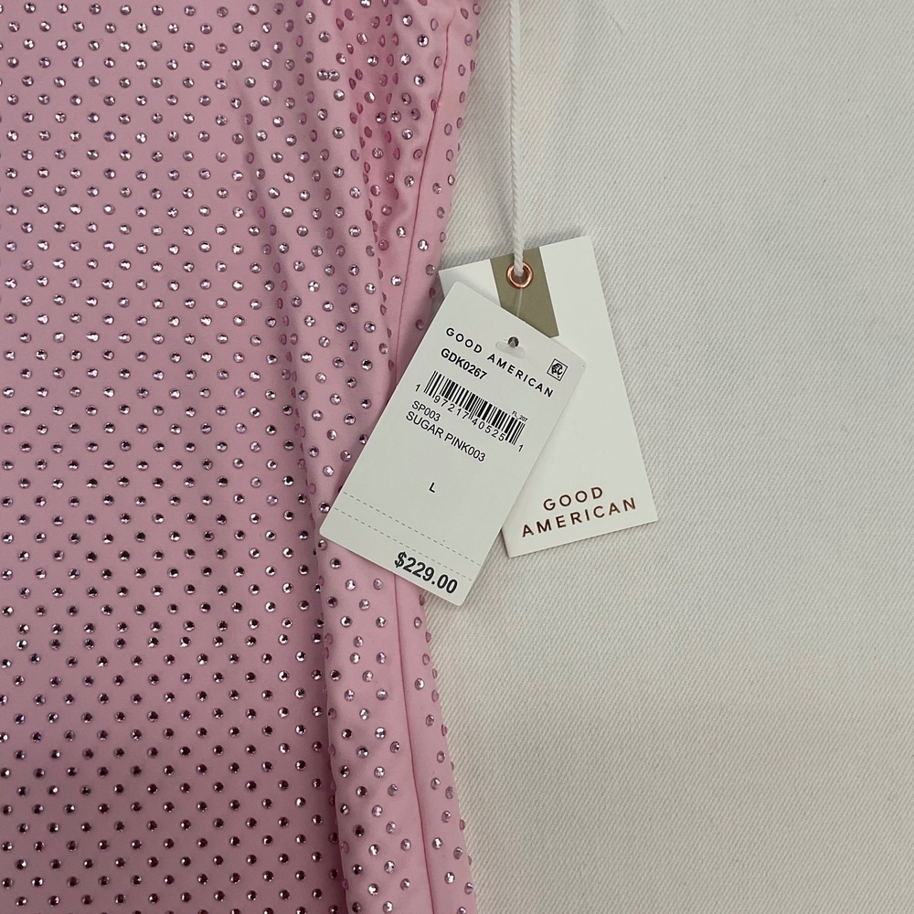 Good American Sugar Pink Rhinestone Mesh Mini Dress Size L NWT - Picture 3 of 11